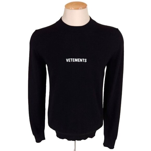 Vetements Logo Crewneck Knit Size M Mens Black Long Sleeve Sweater NWT - Picture 2 of 13